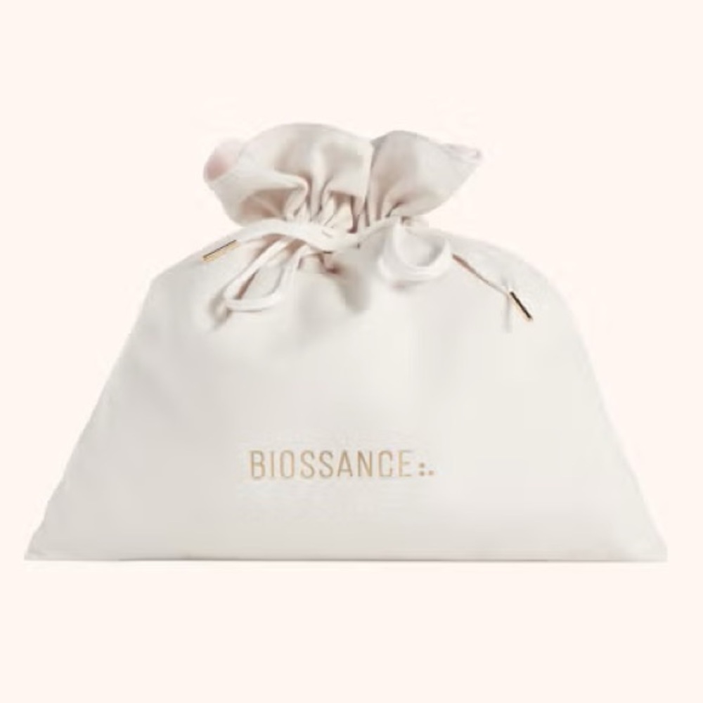 Biossance Large Drawstring Gift Bag with Squalane Vitamin C Rose Oil